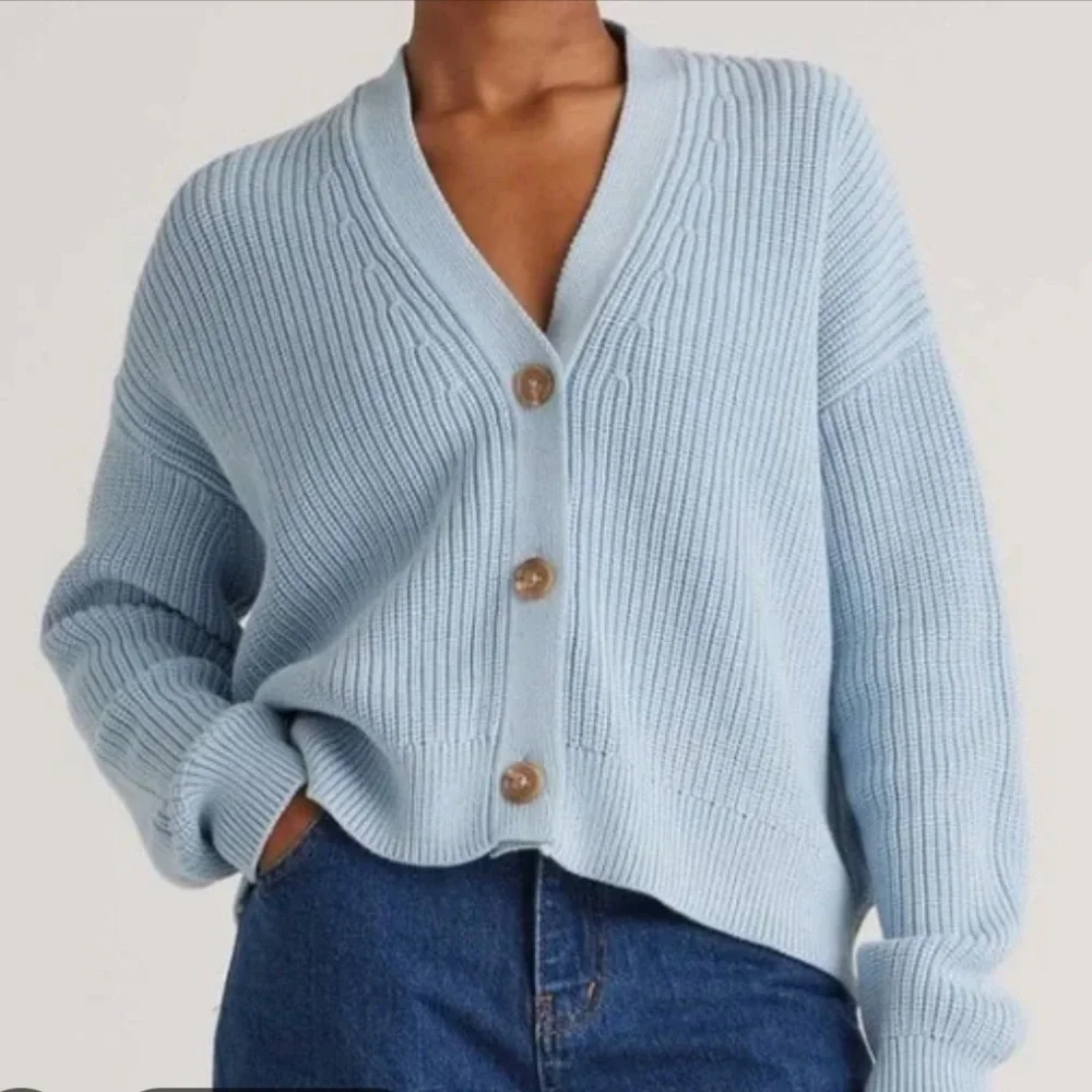 Quince Cotton Fisherman Boxy Cropped Cardigan size small - Picture 1 of 3